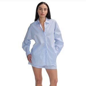 NWOT Almina Oversized Striped Cotton Shirt Blouse Top Womens Large Blue White